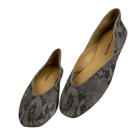 Lucky Brand Alba Gray Snake Print Leather Flats Size 8.5 - Picture 1 of 8